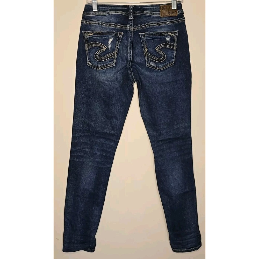 Silver Jeans‎ Womens W26 L29 Boyfriend Fluid Denim Stretch Distressed Dark Wash